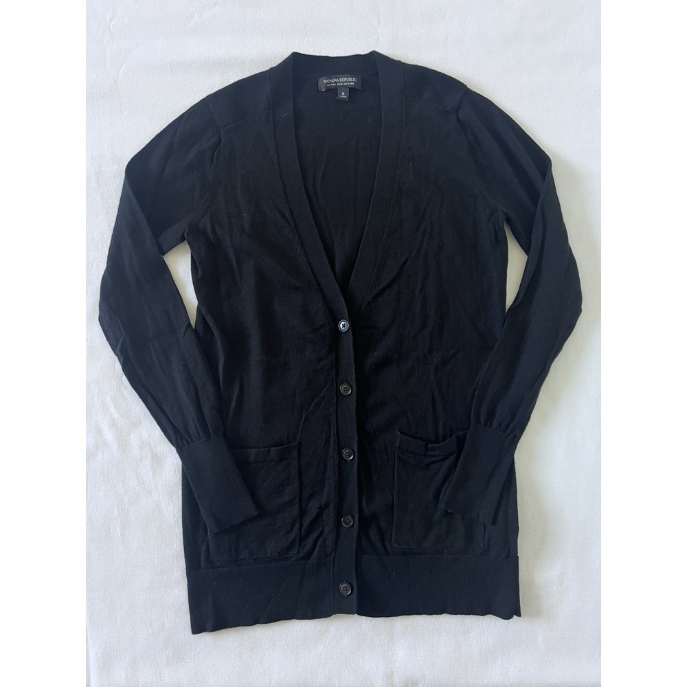 Banana Republic 100% Fine Merino Wool Black Button Up Cardigan Sweater Size S - Picture 2 of 8